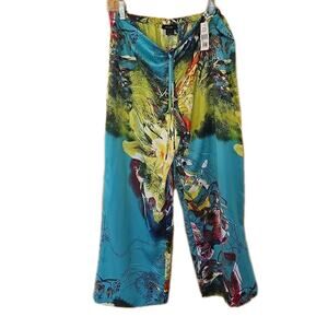 Natori Women's Sleepwear Pants Blue Floral Loungewear Drawstring- Medium- New!